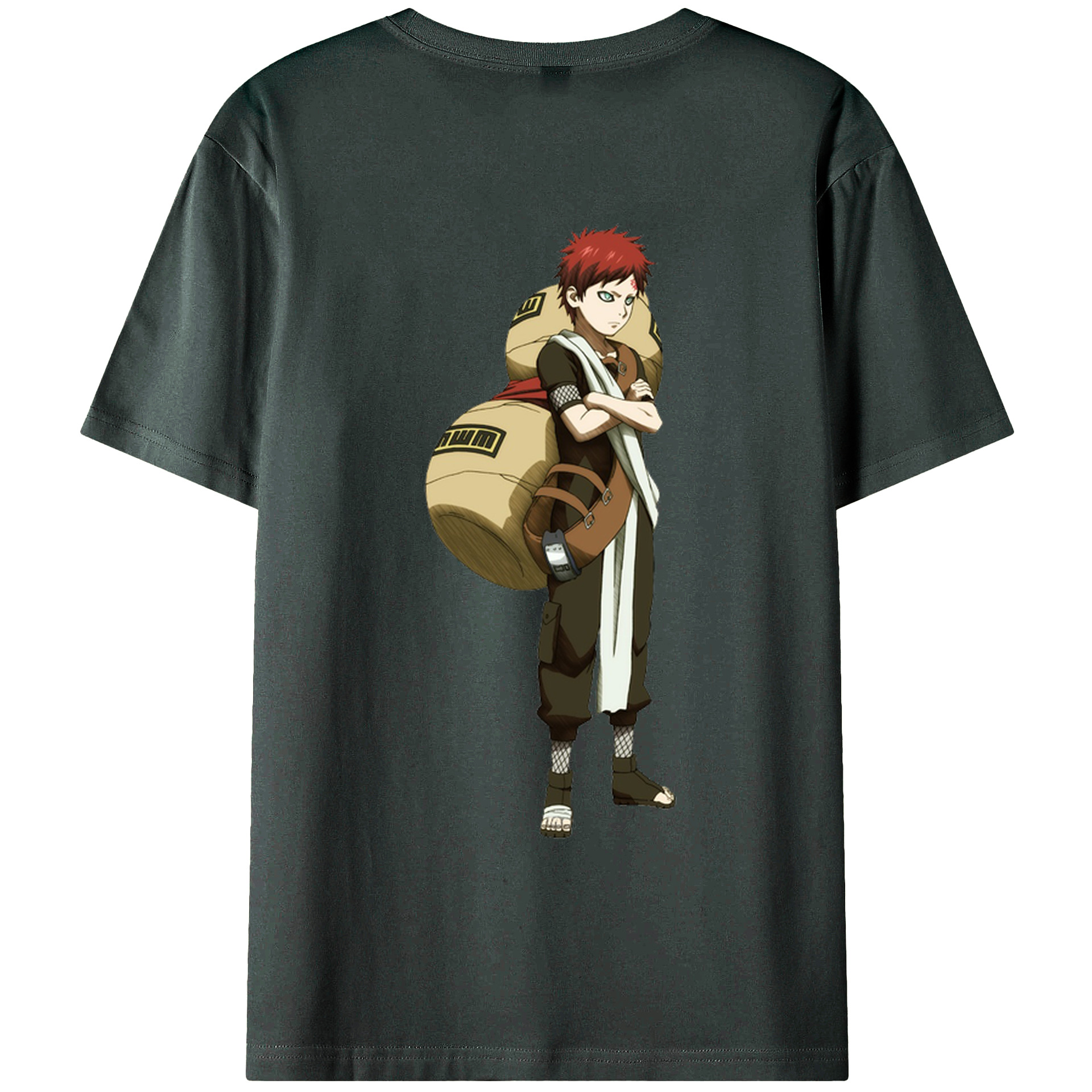 （画像用） NARUTO -ナルト- ガアラ Gaara 綿100％ メンズ半袖Tシャツ（バックプリント） 通気性